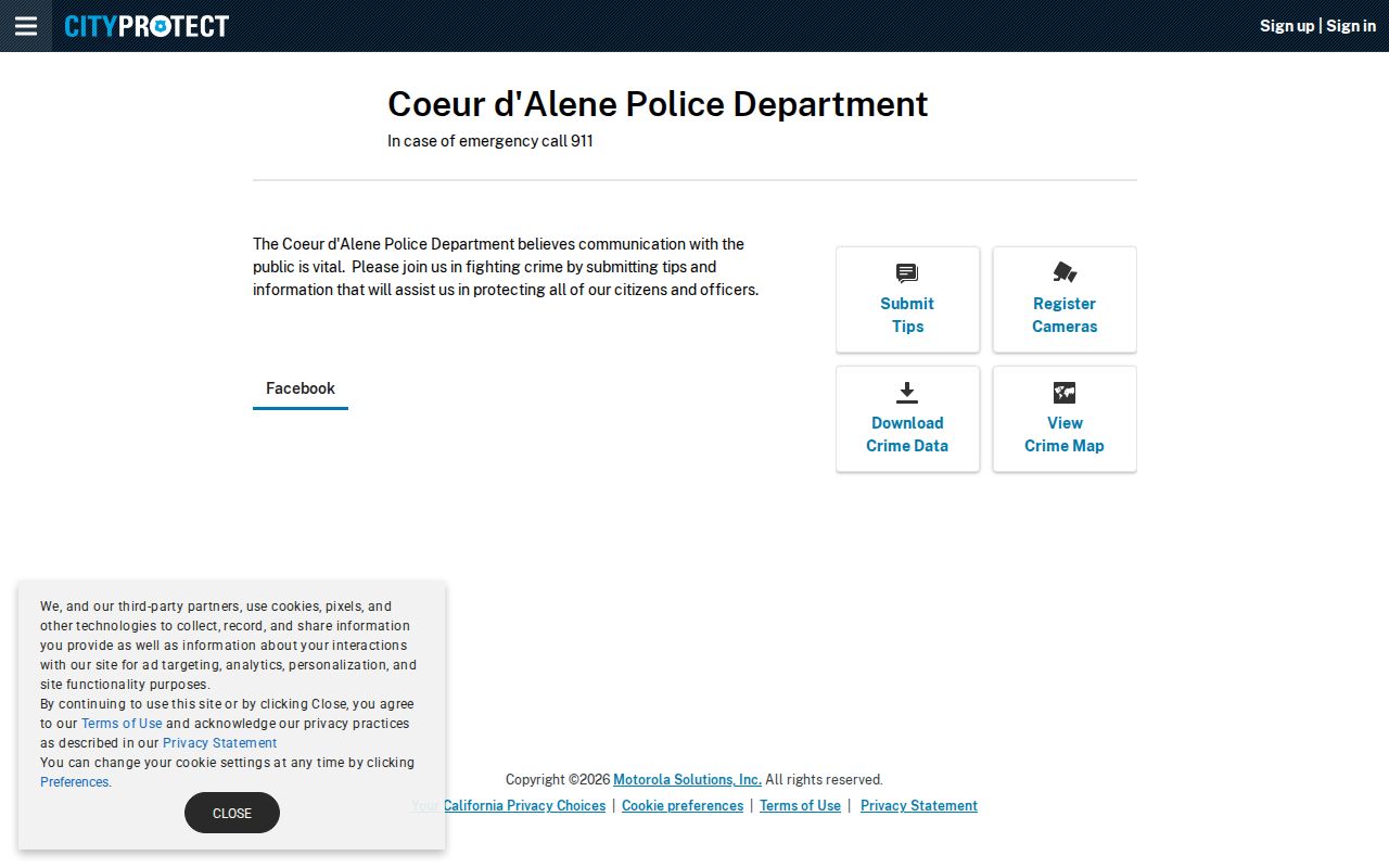 Coeur d’Alene Police crime map source for city incidents