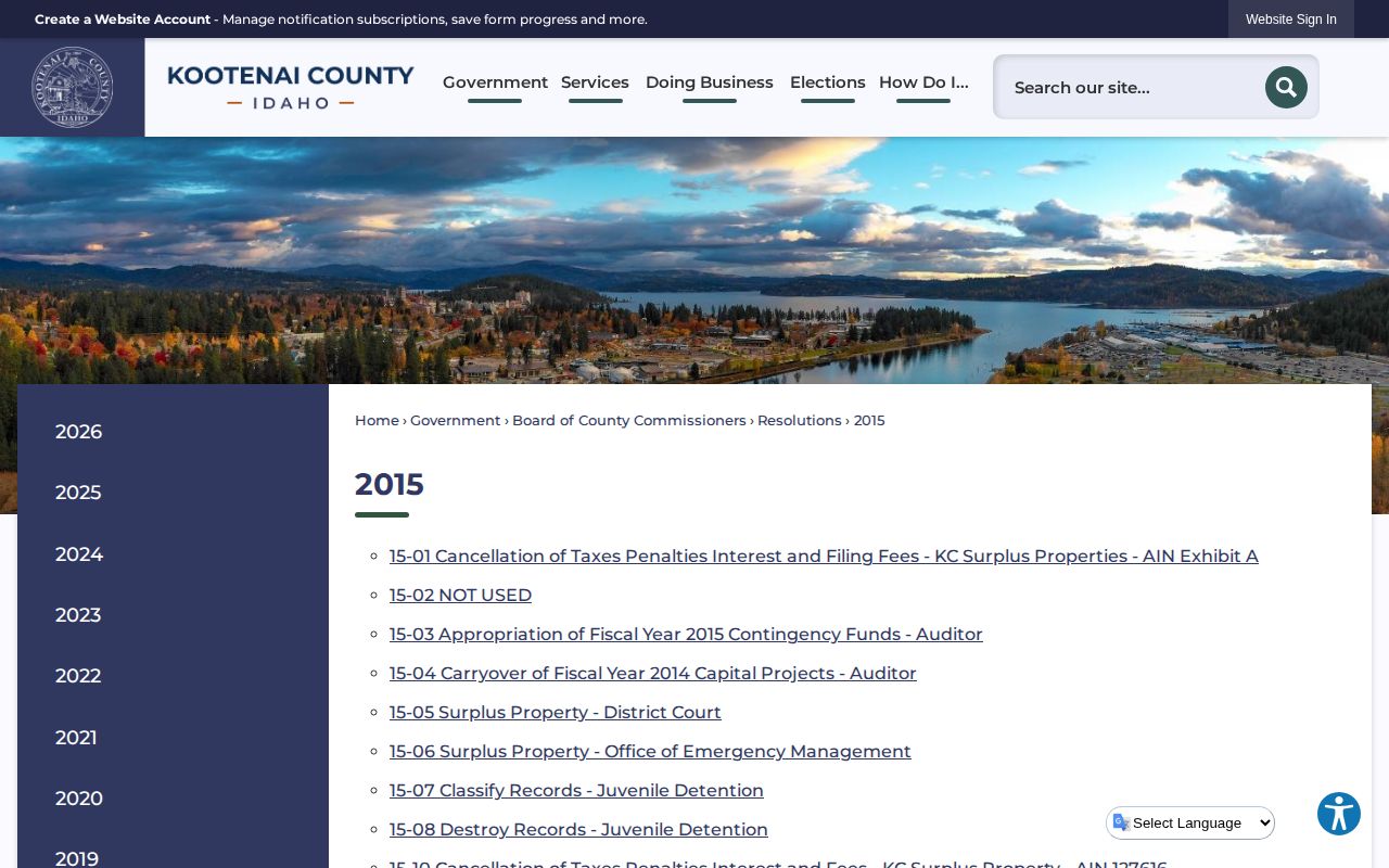 Kootenai County records resolution index for jail and inmate records