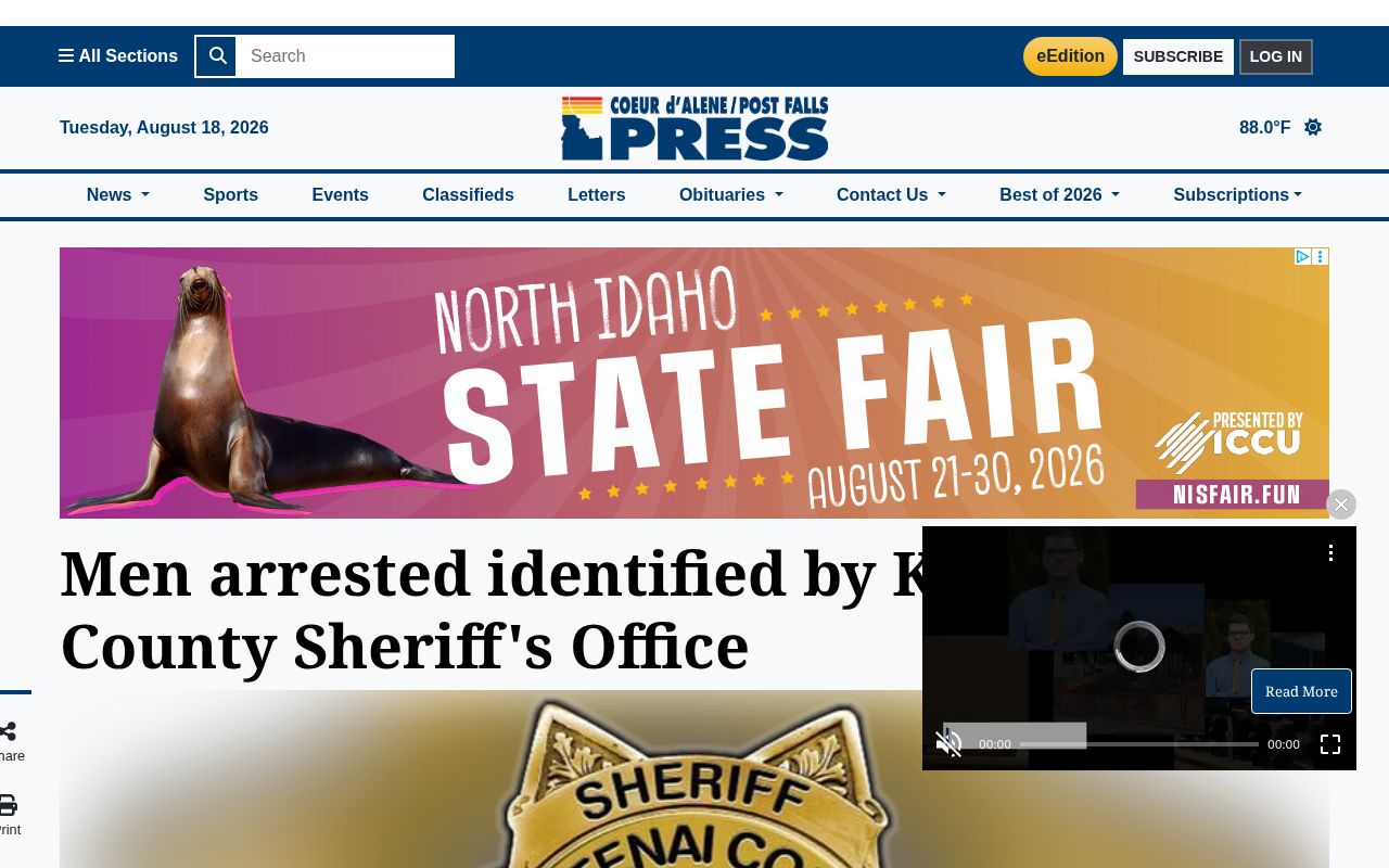 Coeur d’Alene Press Kootenai County arrest news source