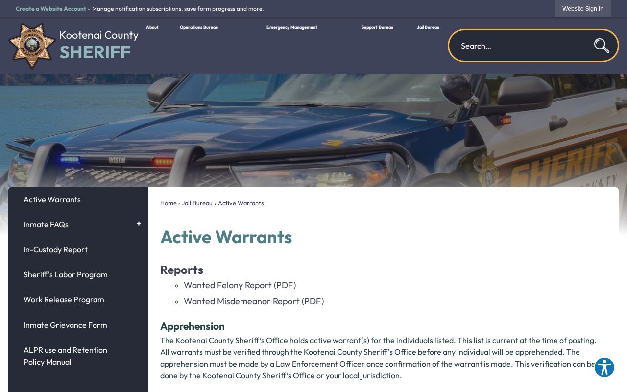 Kootenai County Sheriff active warrants source page