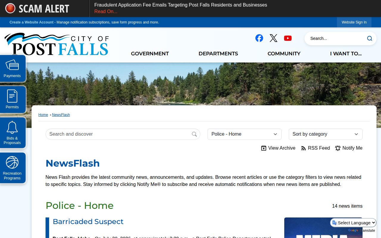 Post Falls Police Newsflash source for public safety announcements